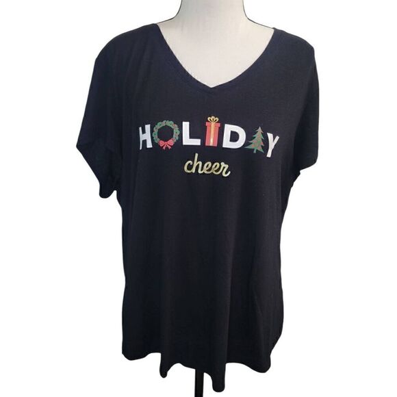 Apt 9 Holiday Cheer Vneck Tee Sz XL Black - Picture 1 of 5